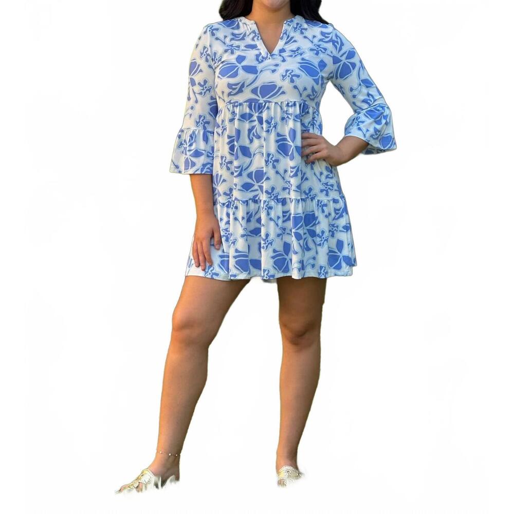 NEW MARY SQUARE laguna blossom mini dress in blue breeze